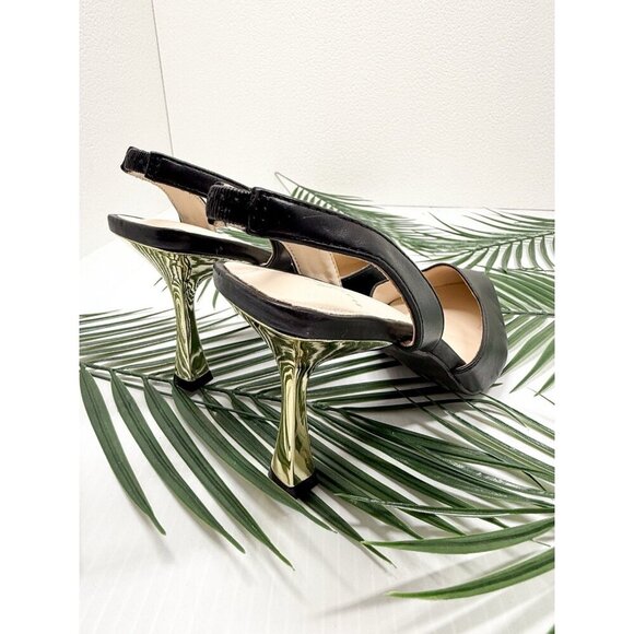 Halston Women's Black Classic Slingback Gala Pumps Pointed Toe Heels Size 7.5 - Picture 5 of 10